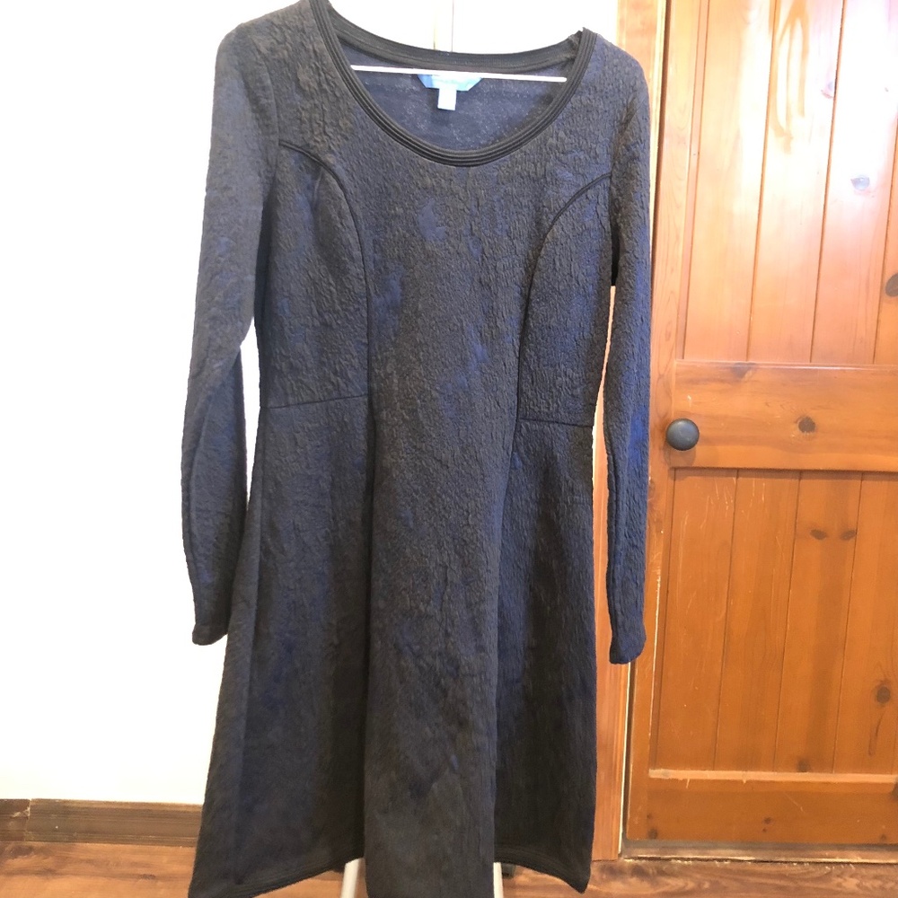 Navy and black textured long sleeve dress